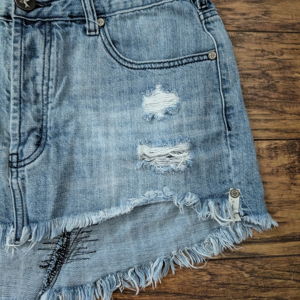 One Teaspoon Distressed Denim Mini Skirt - Picture 3 of 8